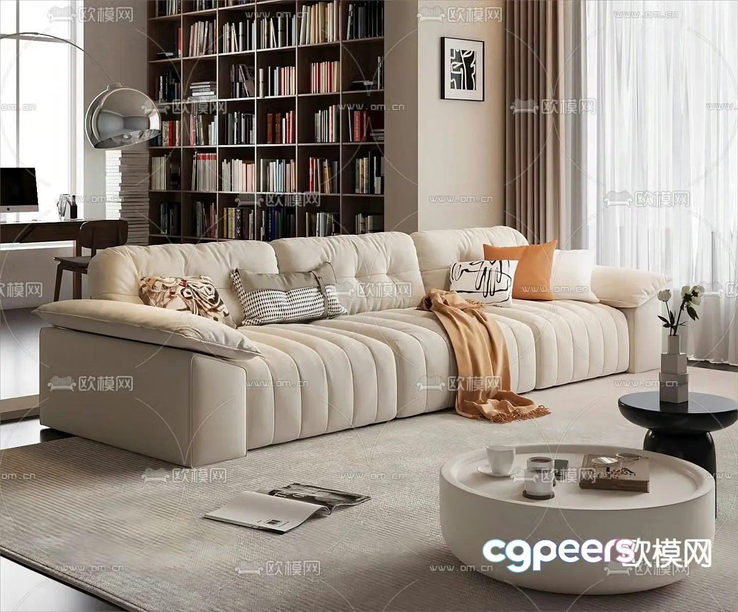 Three seater sofa upholstered sofa 3d model