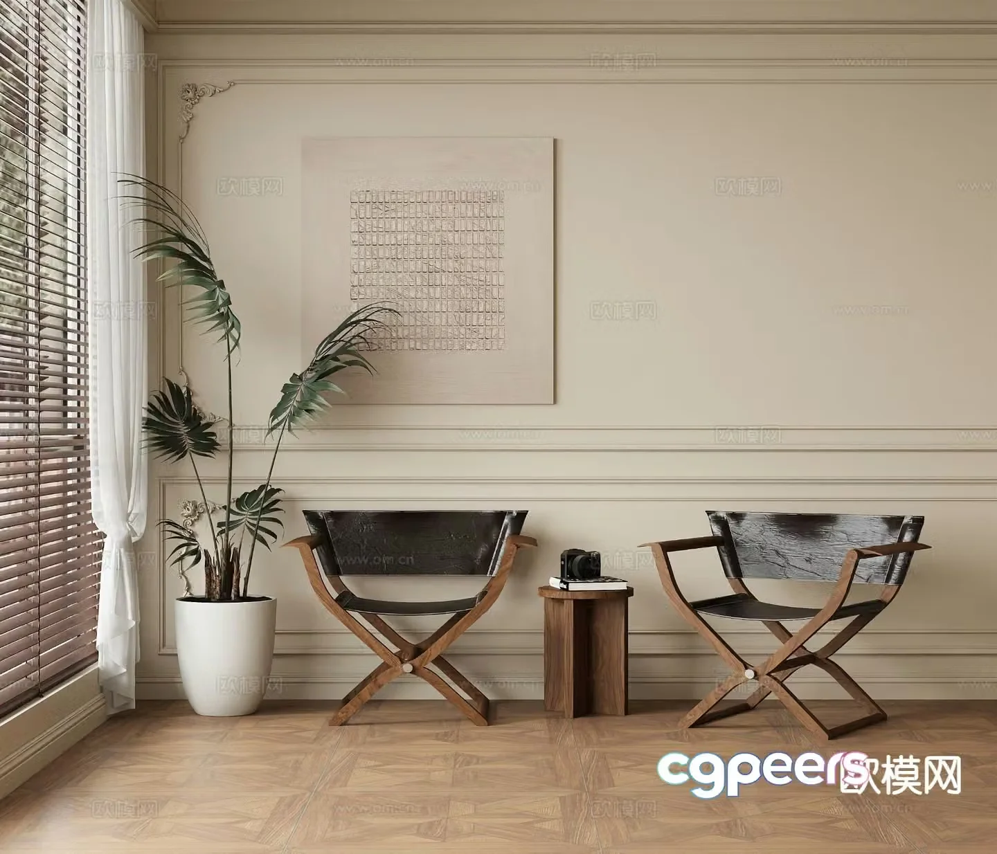 Wabi Sabi leisure chair leather chair wooden chair book chair 3d model