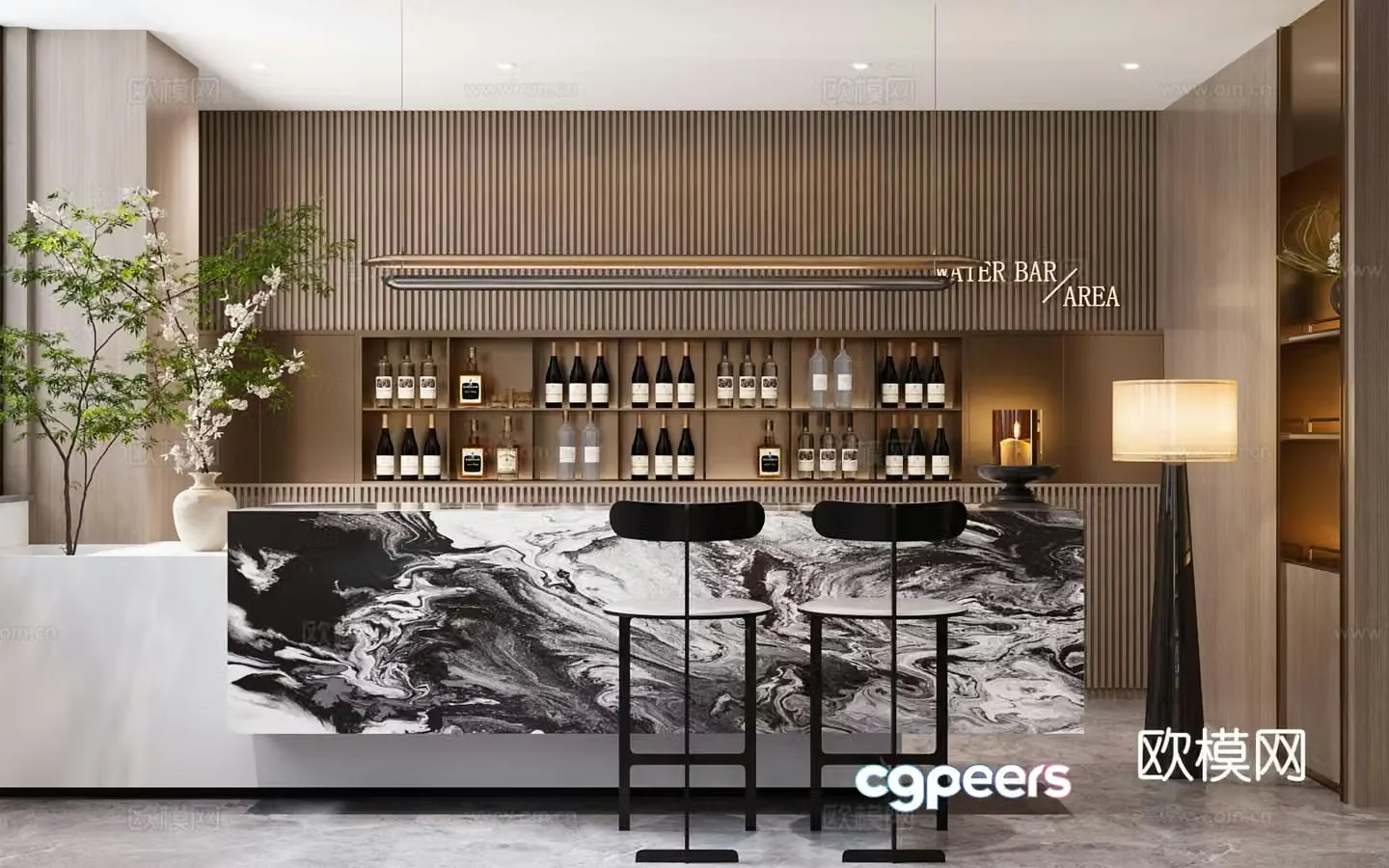 Modern sales office Water bar area 3D model