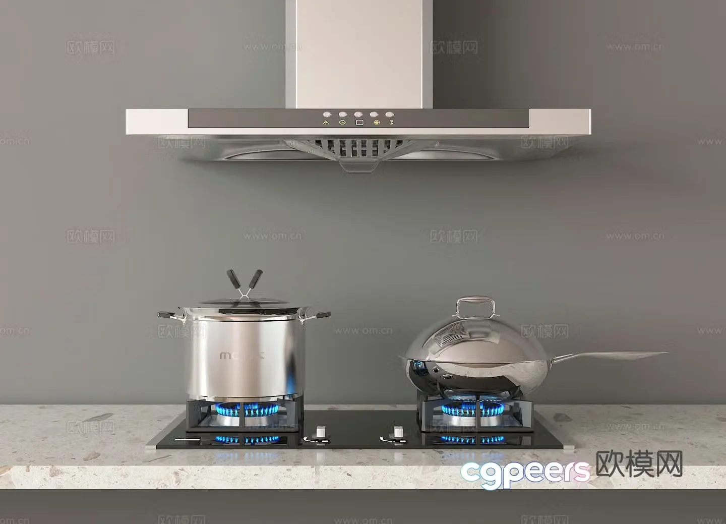 Range hood gas stove stove stove stove stew pot wok 3d model