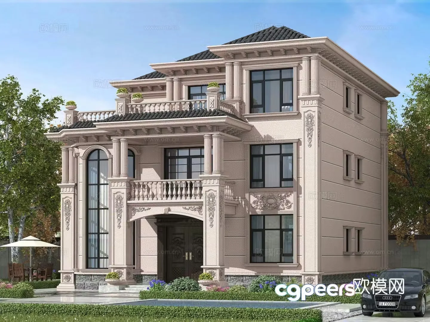 European style single-family villa appearance 3D model