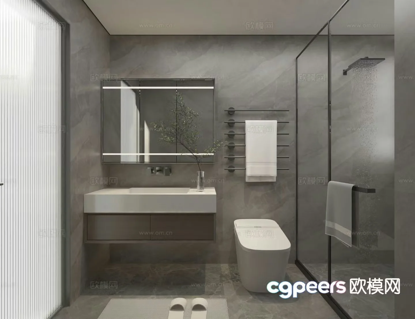 Premium gray bathroom bathroom 3d model