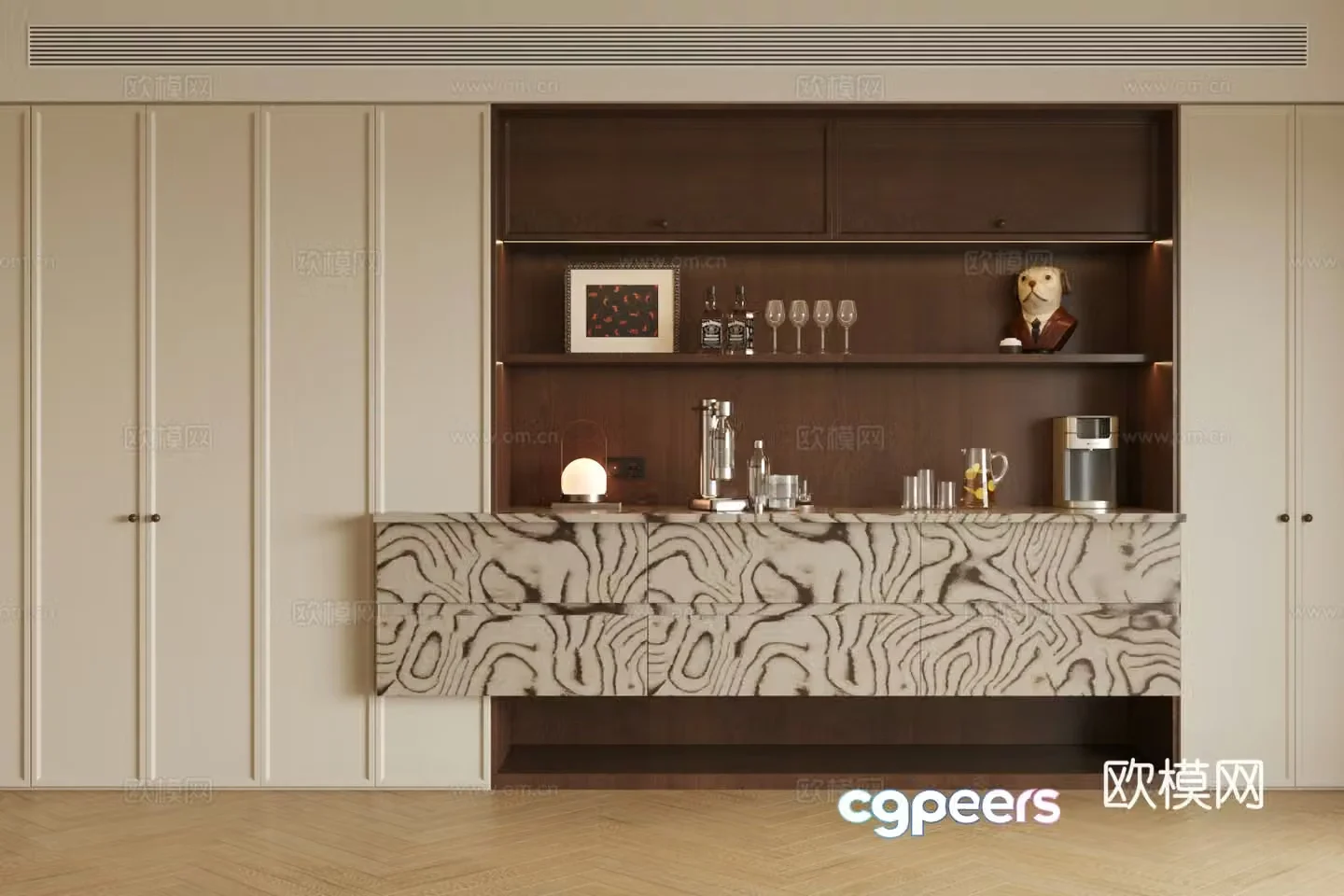 Medium cream sideboard Medium style sideboard Retro style sideboard Sideboard ornament 3D model