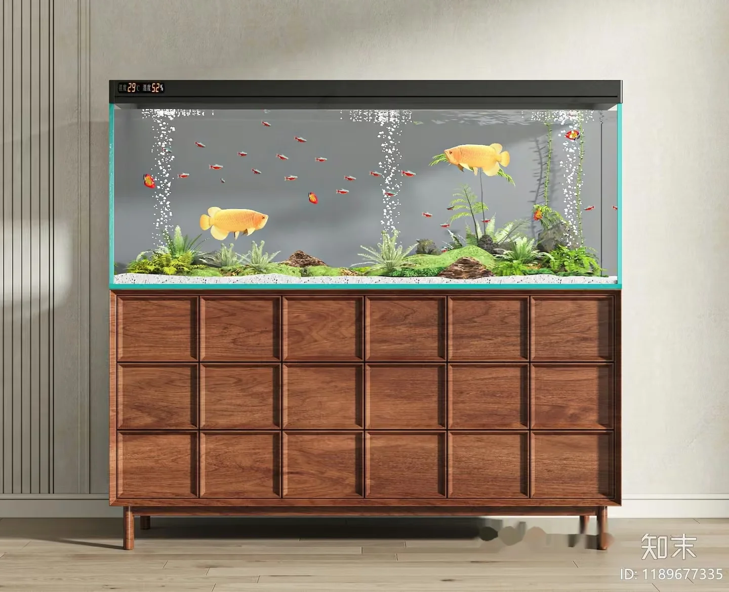 A Fish Tank With A Wooden Cabinet 3D Model – 12960 – VRAY Render