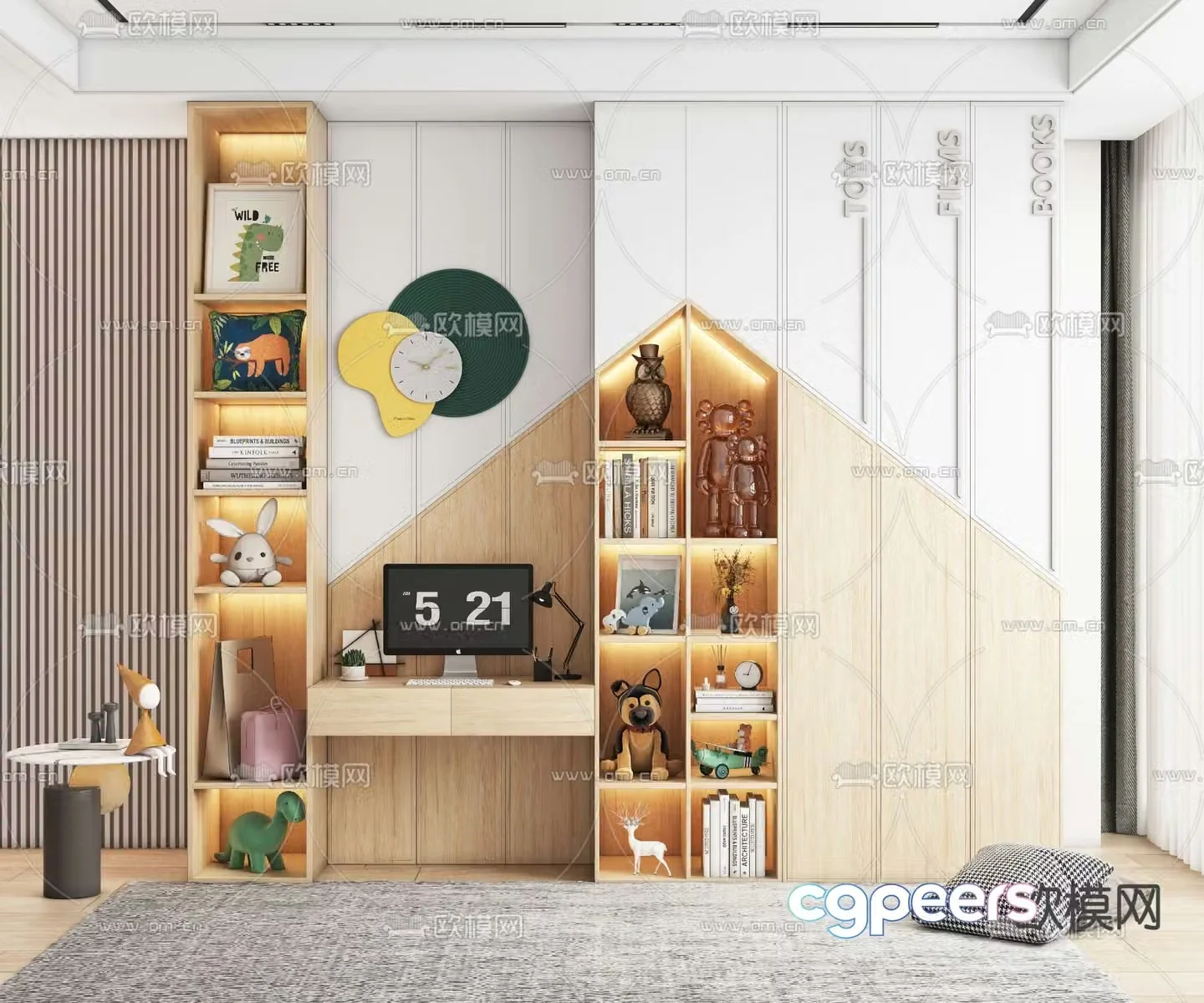 Modern all-in-one children’s bookcase desk 3d model