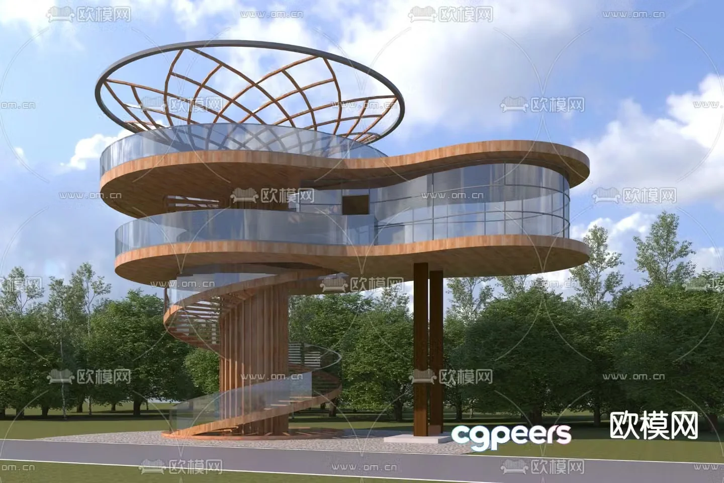 Modern outdoor viewing platform 3d model