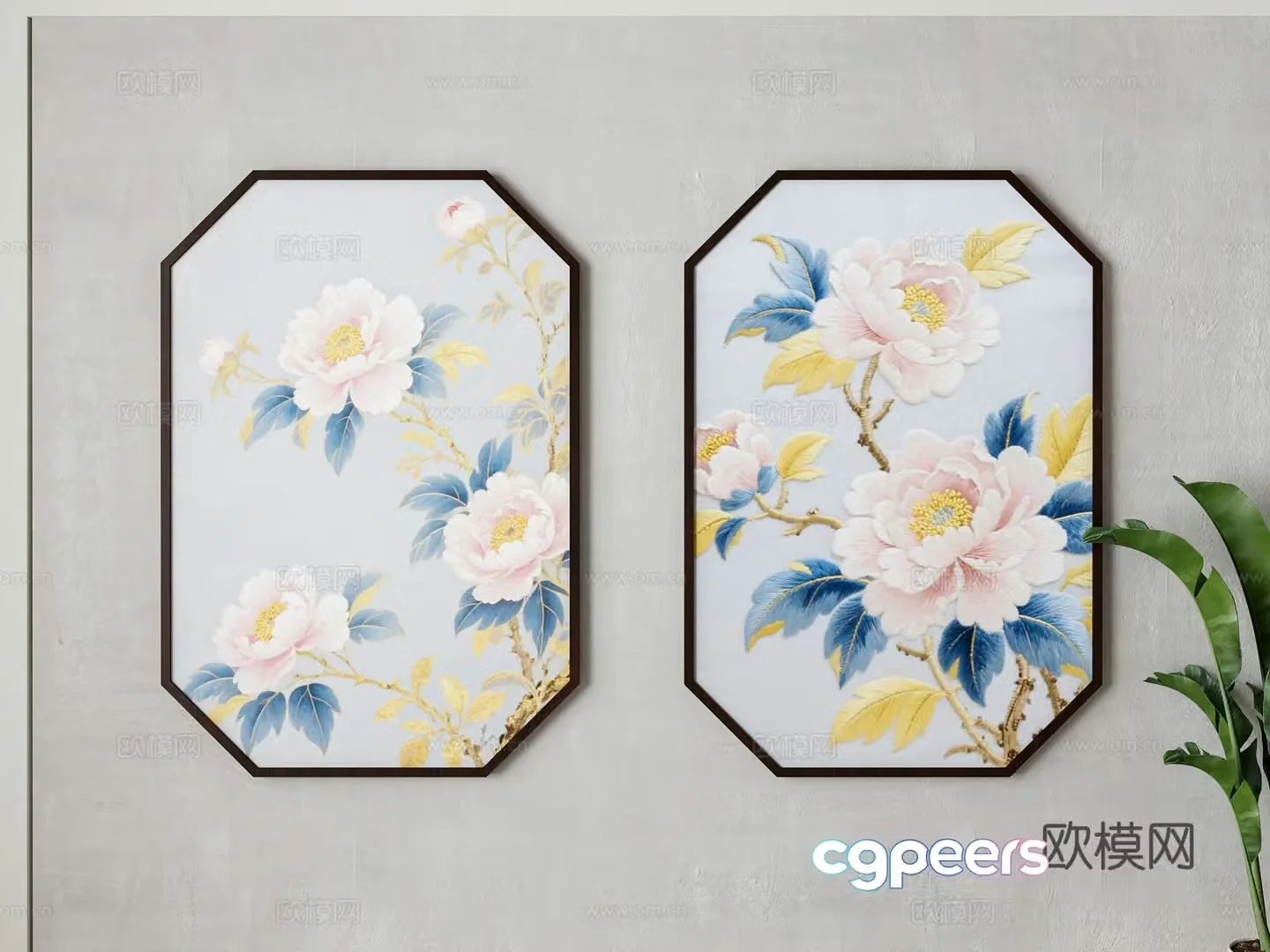 New Chinese style decorative painting hanging painting 3D model