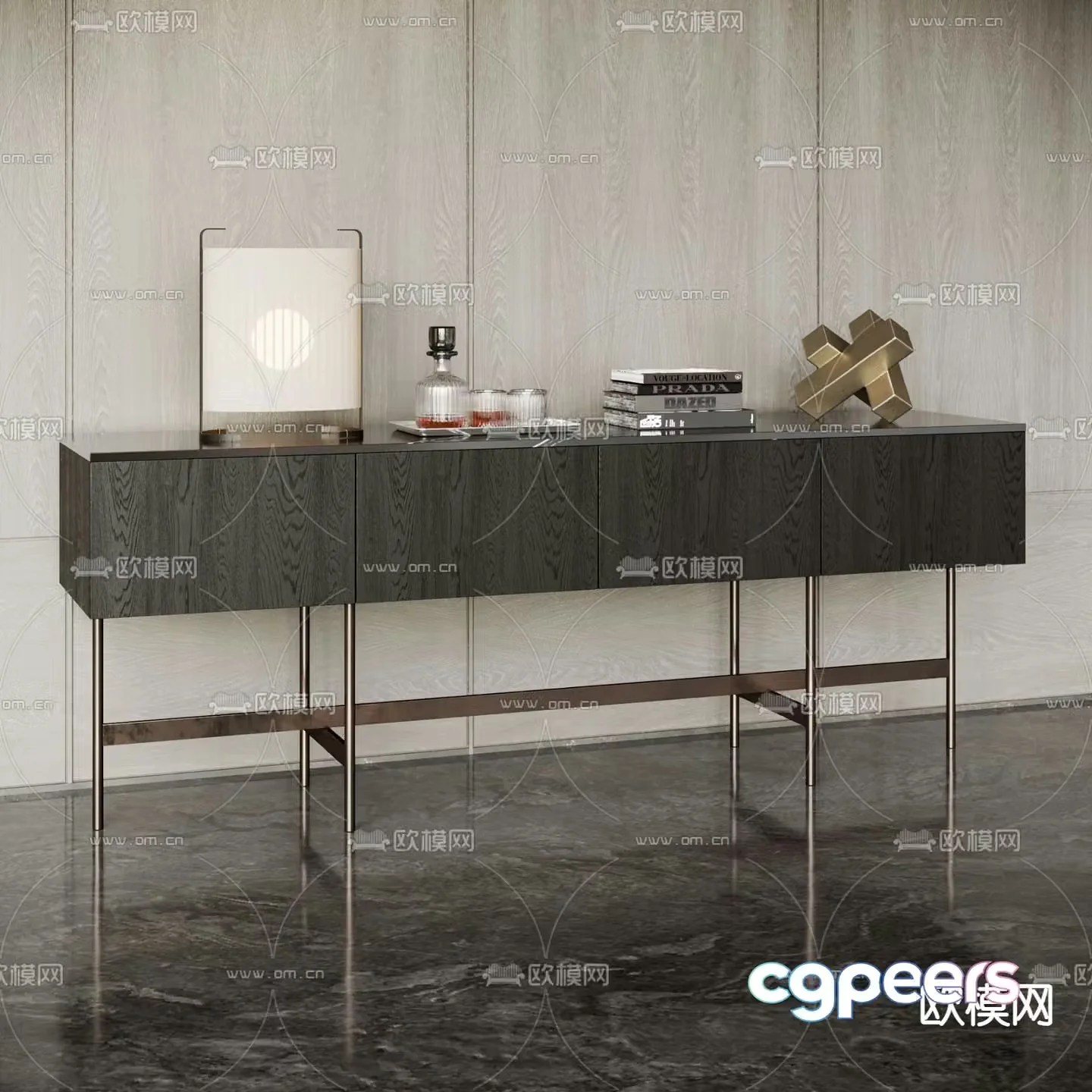 Minotti wooden entryway cabinet 3d model