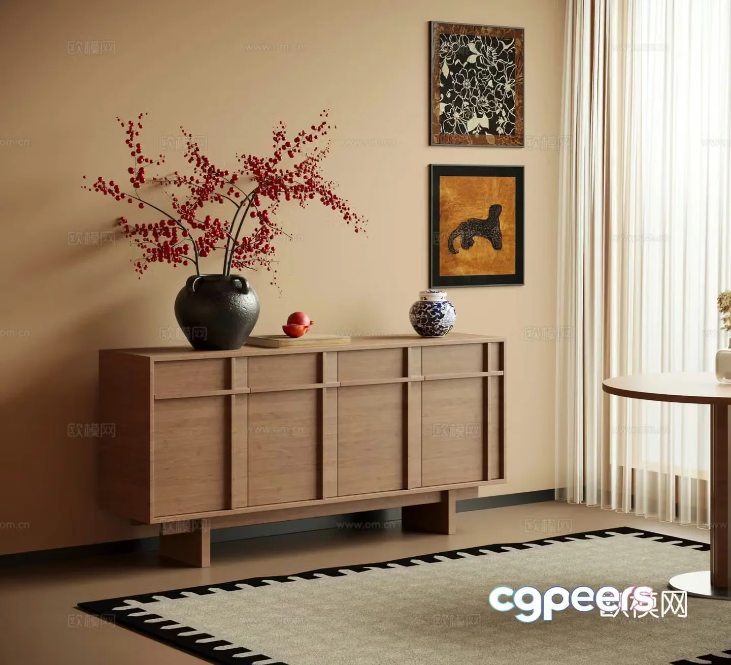 Entrance Cabinet Middle-aged Style Entrance Cabinet Side Cabinet Potted Bonsai 3D Model