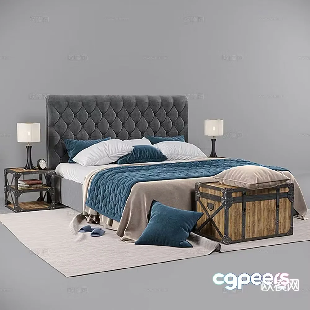 Light luxury double bed 3D model