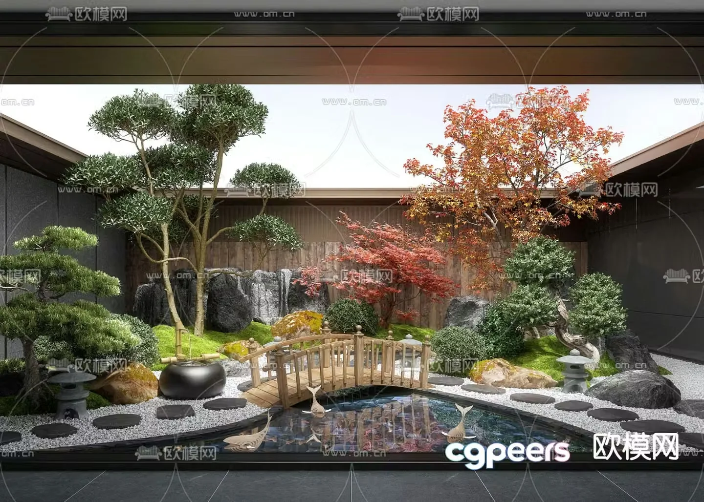 Courtyard landscape plant landscaping flowing water bowl 3D model