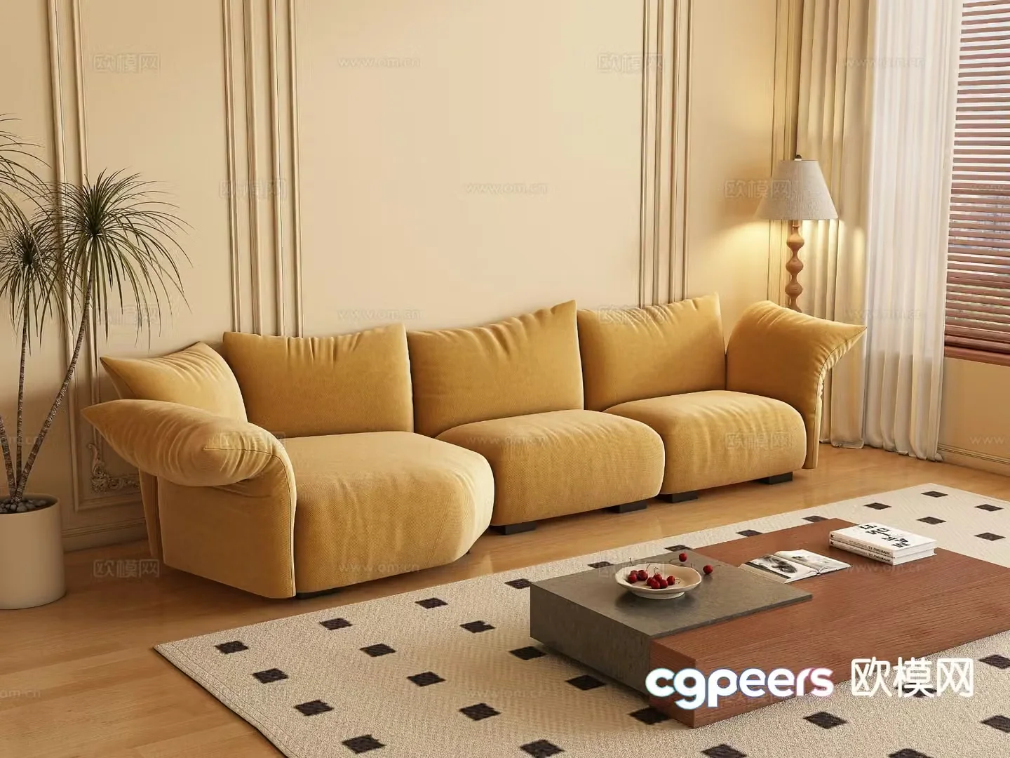 Medieval style sofa three person sofa 3d model