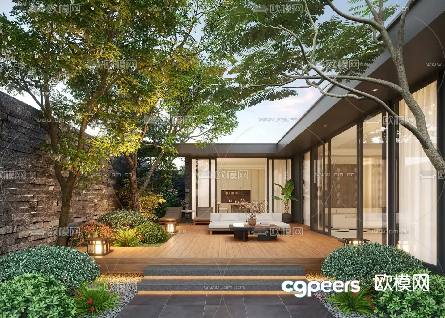 Courtyard landscape patio garden 3d model