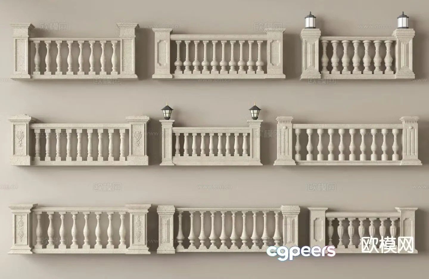European guardrail fence treasure bottle railing 3d model