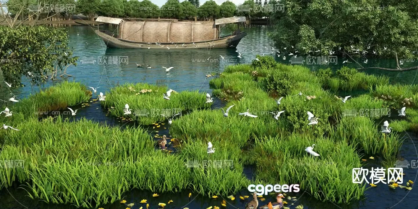 Park landscape waterfront landscape 3d model