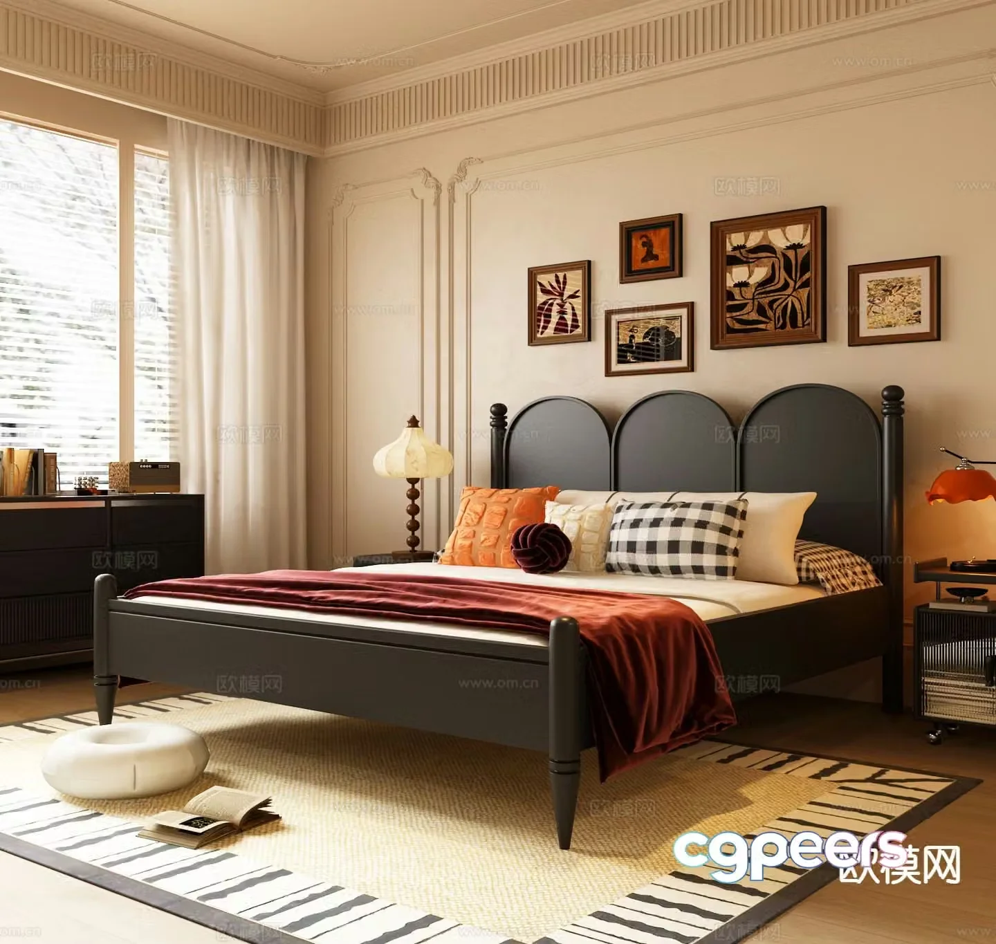 Medieval style double bed 3d model