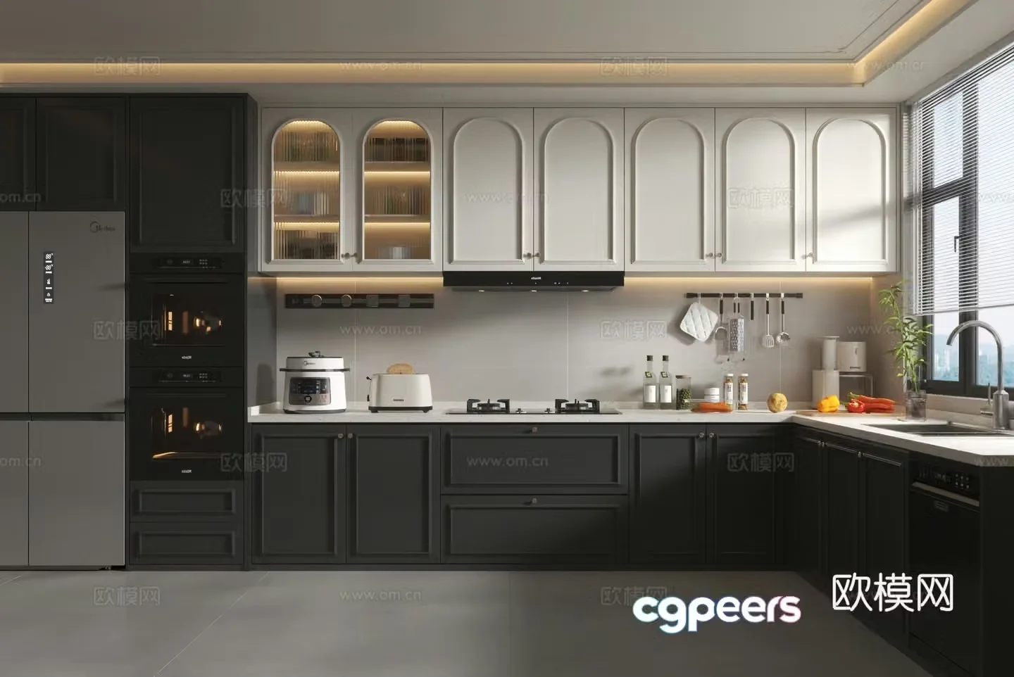 French kitchen cabinet refrigerator oven hanging cabinet 3D model 3D model