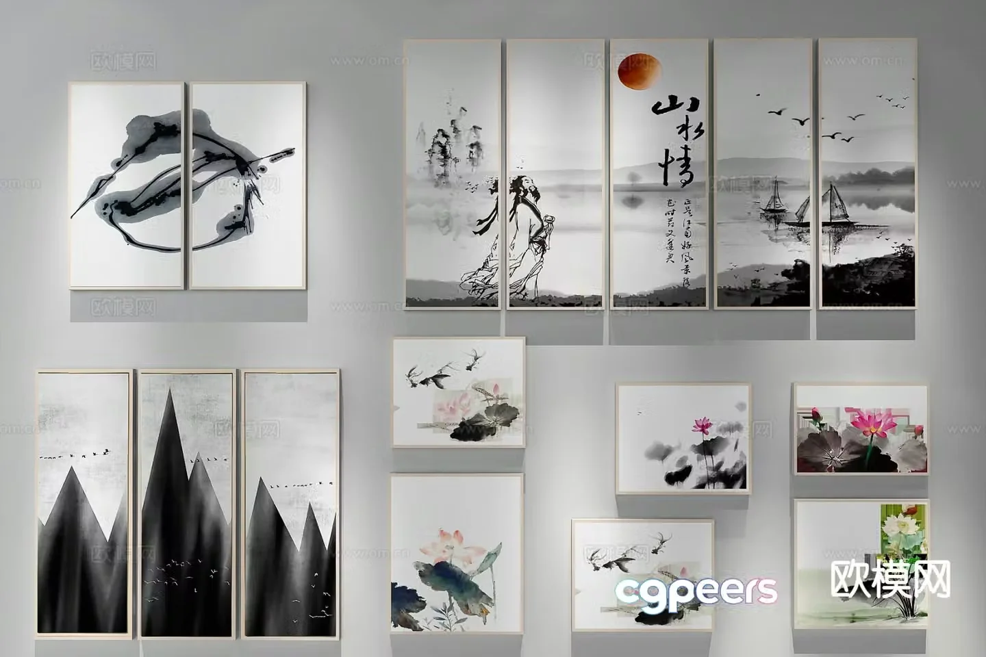 New Chinese style decorative painting ink painting hanging painting 3D model