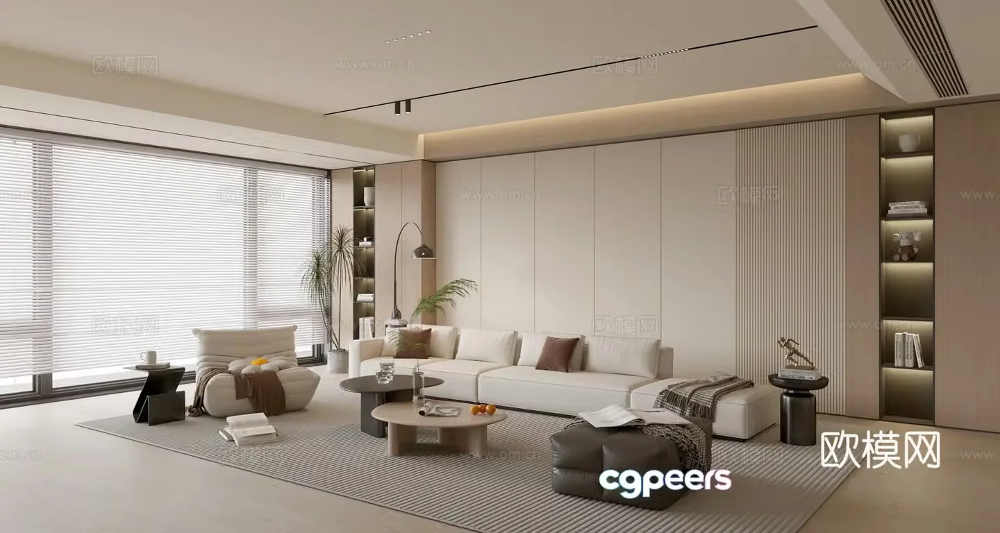 Modern creamy living room light luxury TV background wall combination coffee table sofa background wall 3d model