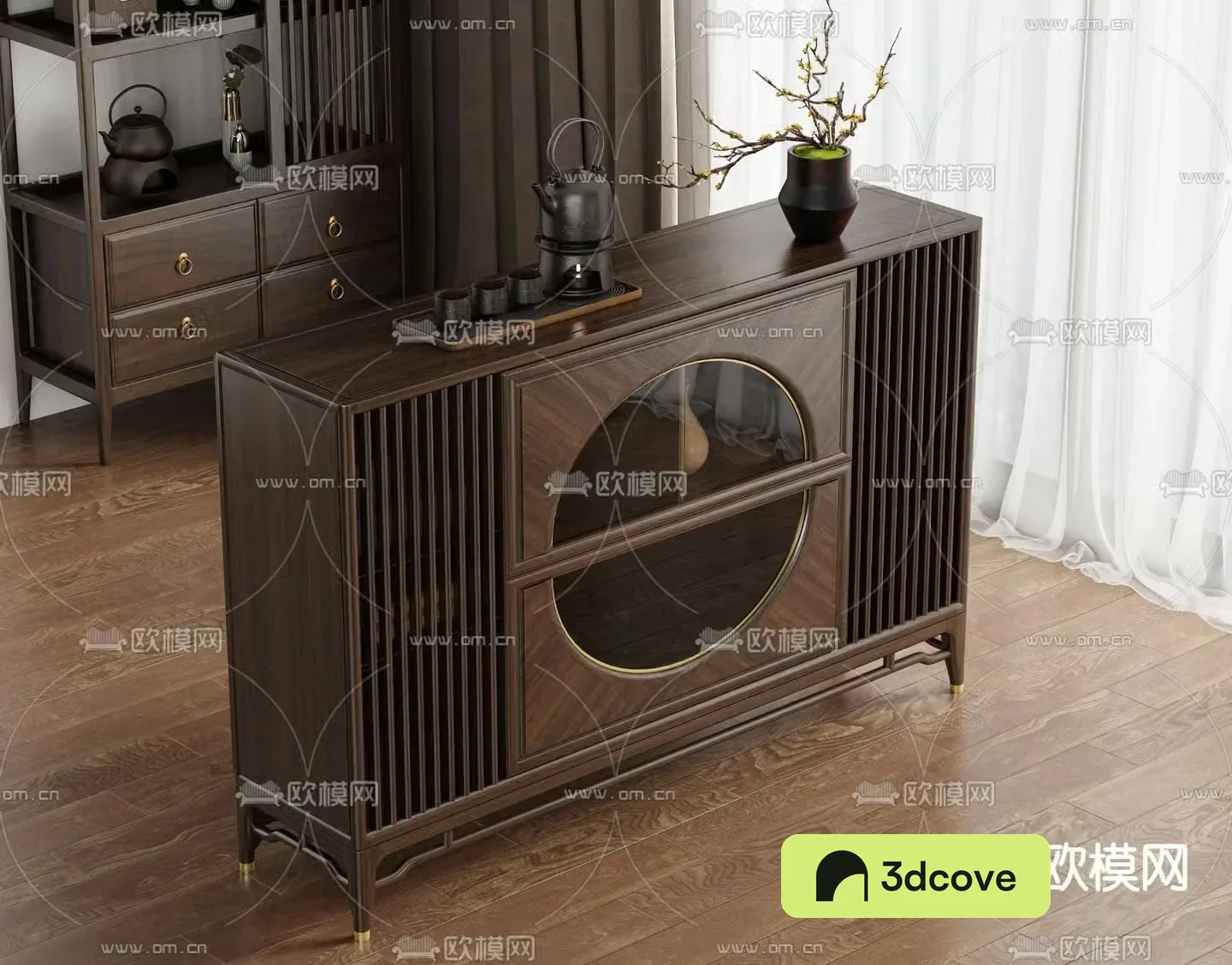 New Chinese tea cabinet tea cabinet mobile tea table 3D model
