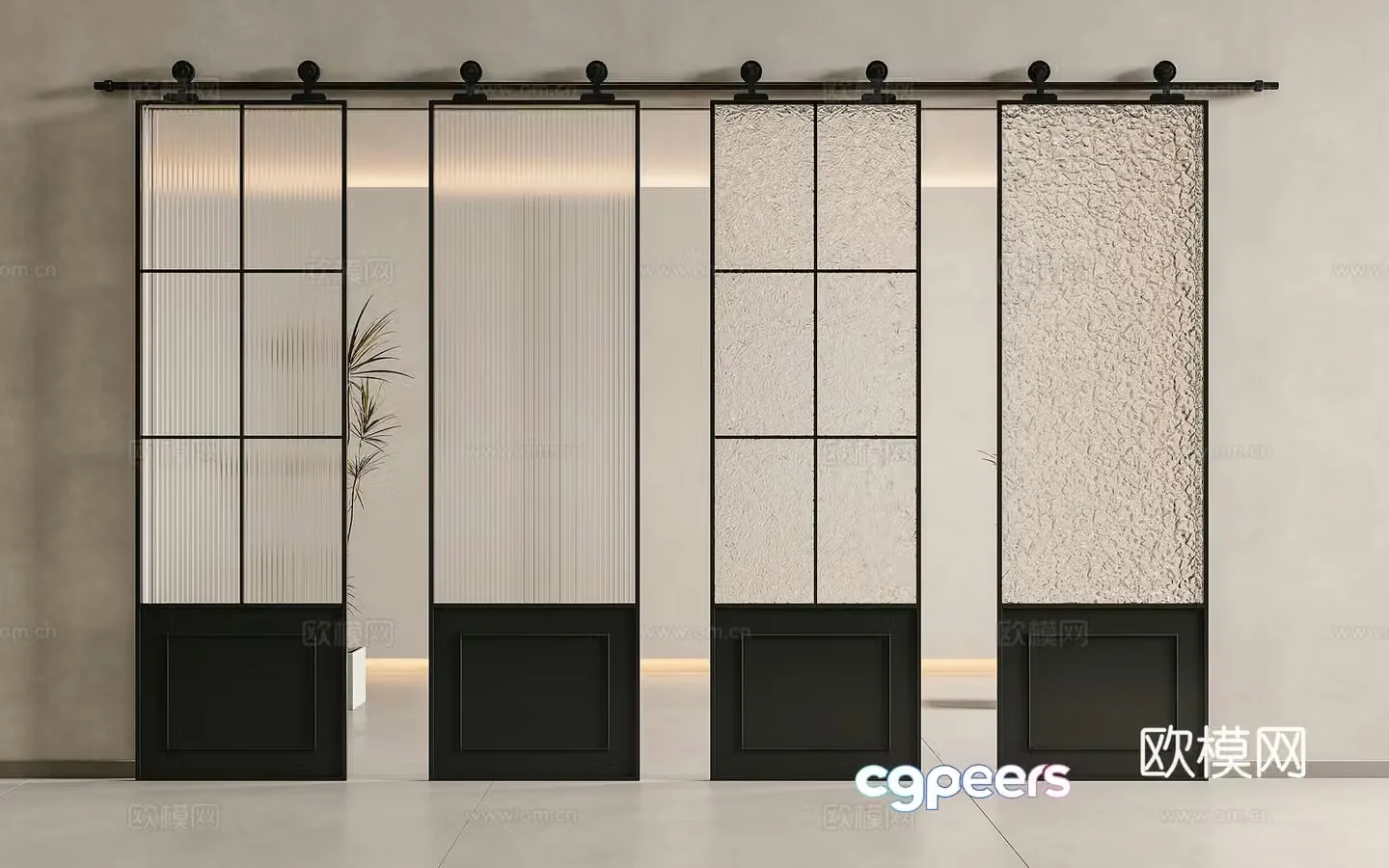 French medieval sliding door glass barn door hanging rail glass door Changhong glass door frosted glass 3d model