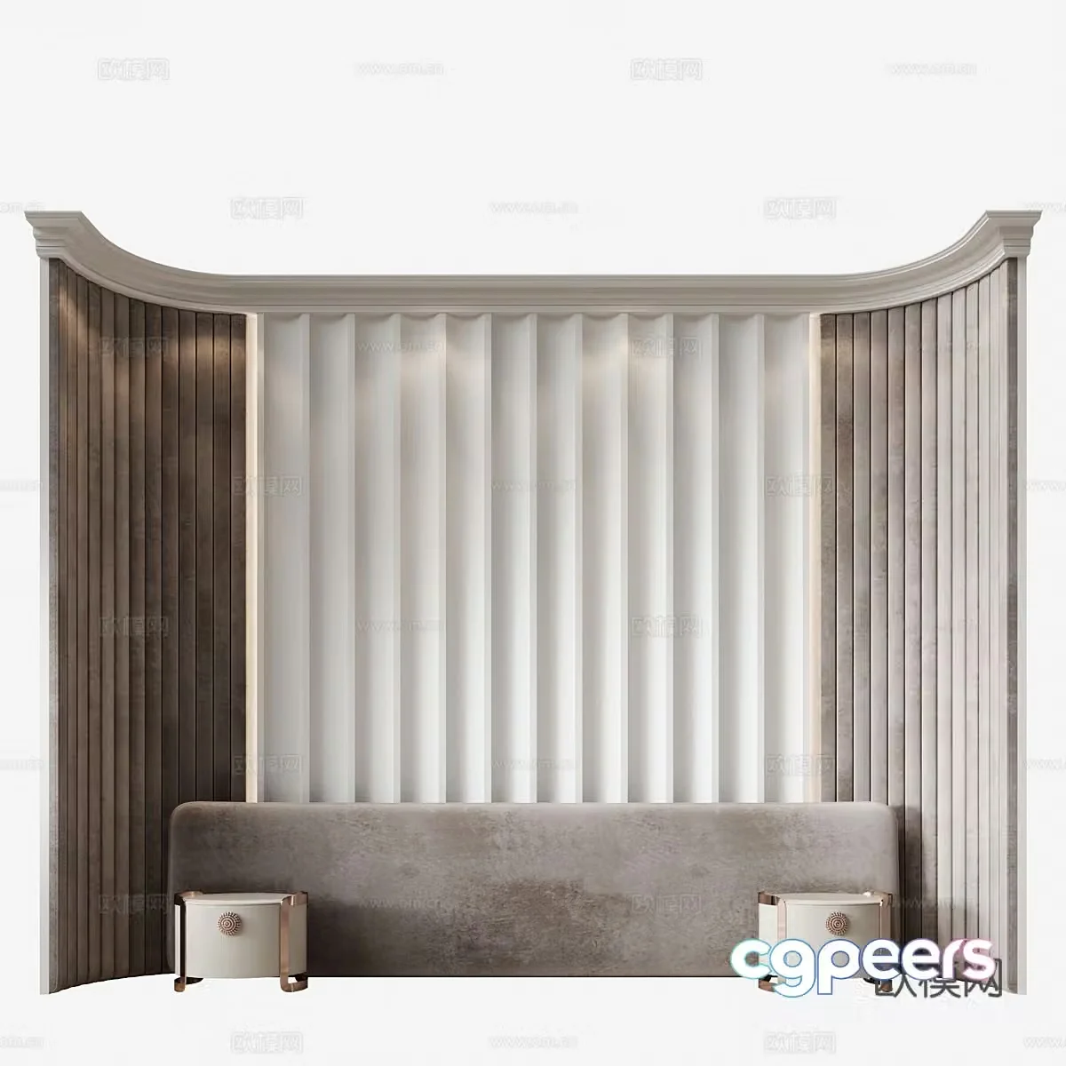 New Chinese style bedside background wall arc background wall 3d model