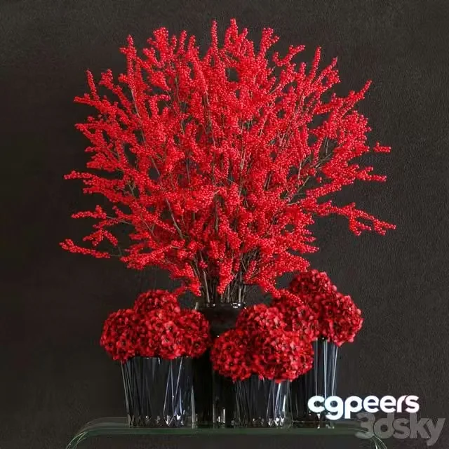 3ds Max Free – Winterberry Set 1 (Decorative composition of twigs and hydrangeas)