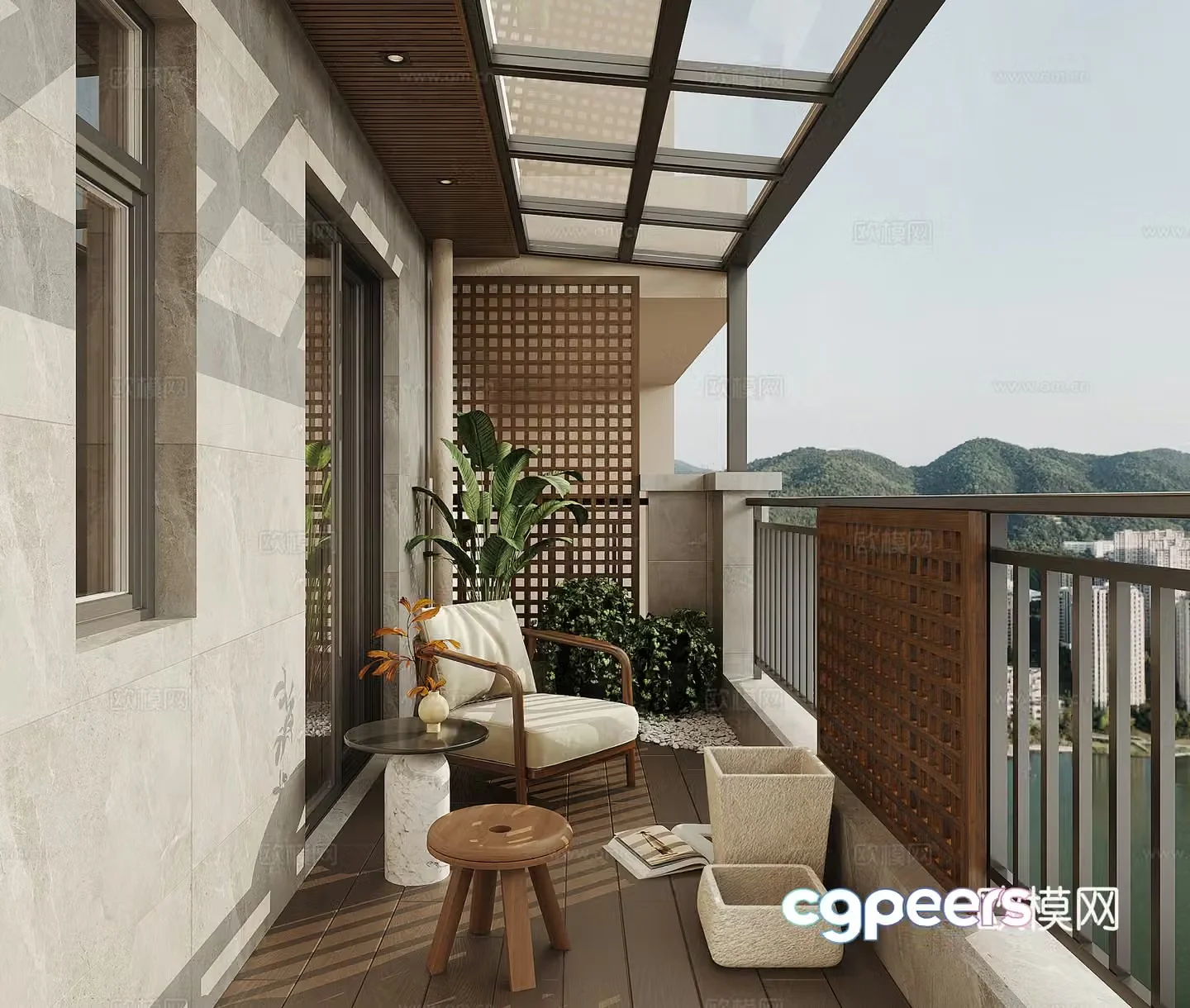 Modern casual balcony 3d model