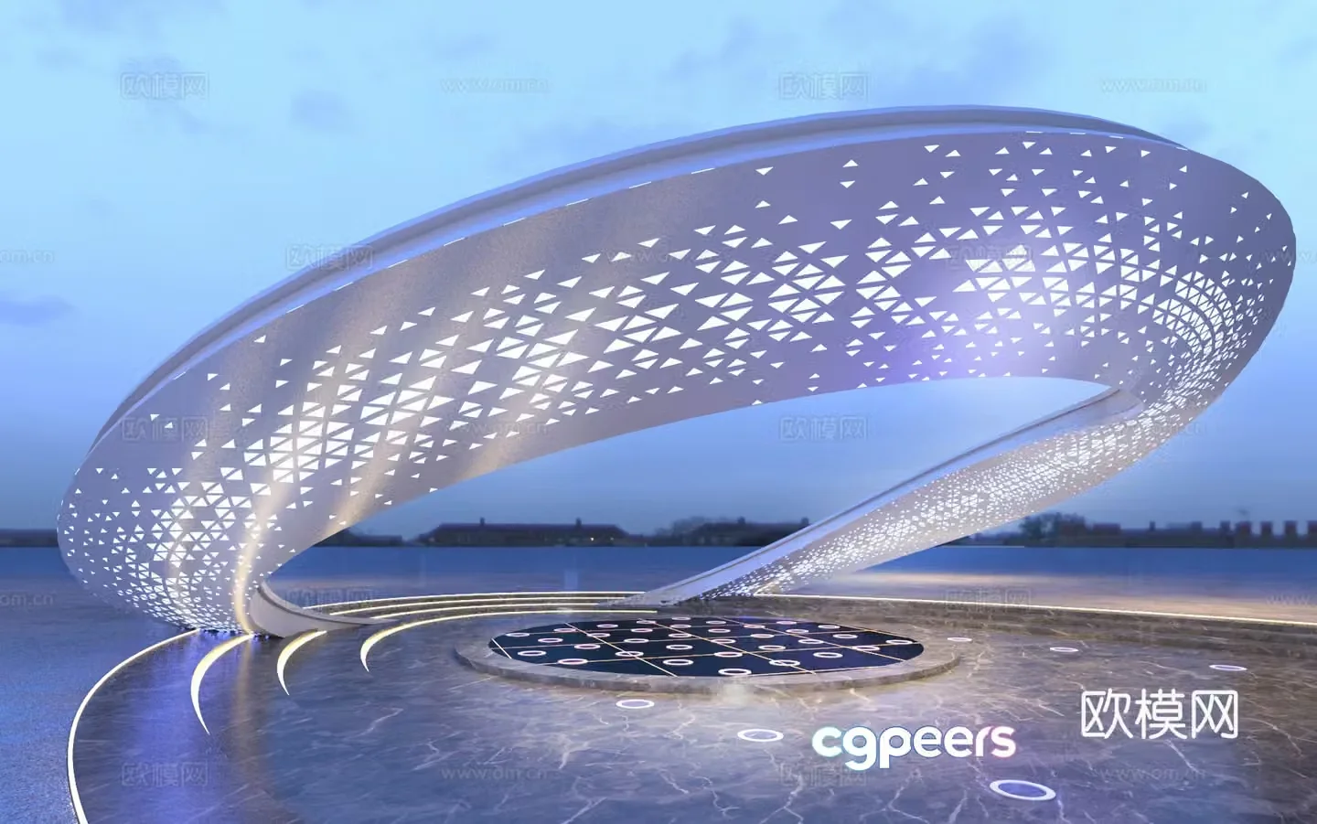 Park structure luminous corridor frame arc-shaped sculpture sketch matrix perforated plate light sinking 3D model