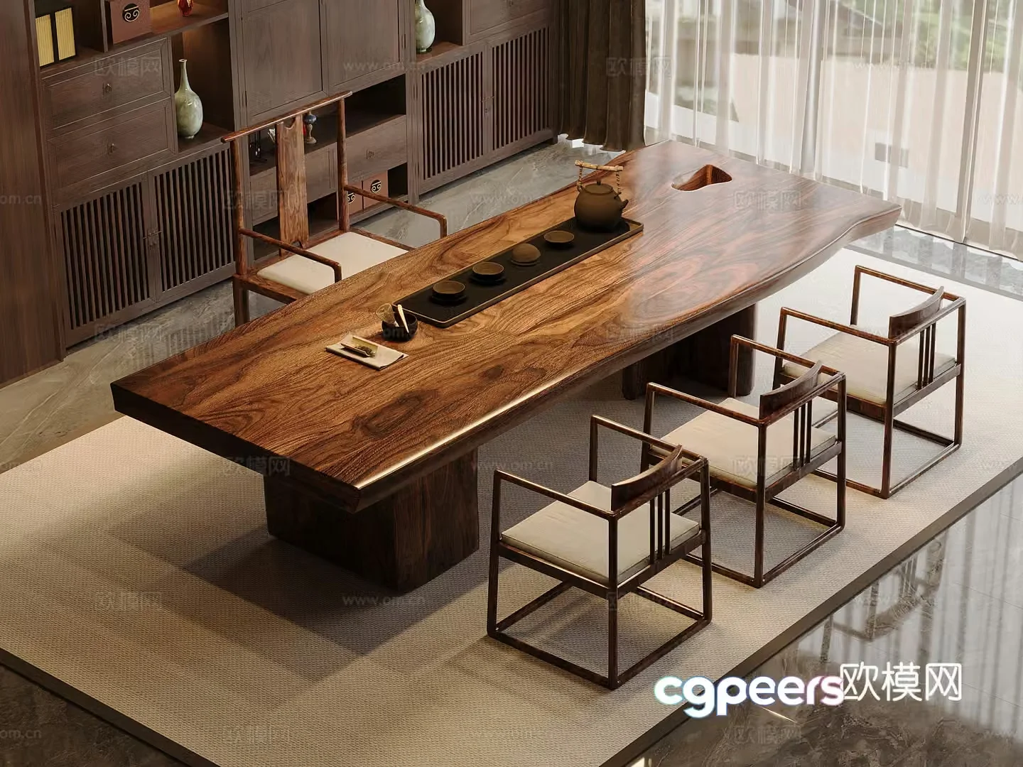New Chinese-style tea table and chairs tea set 3D model
