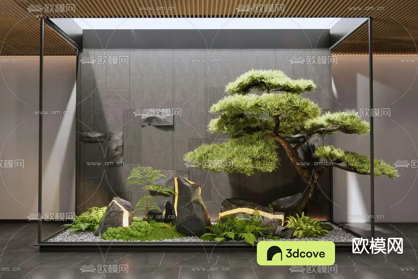 Indoor landscape courtyard sketch pine tree landscaping