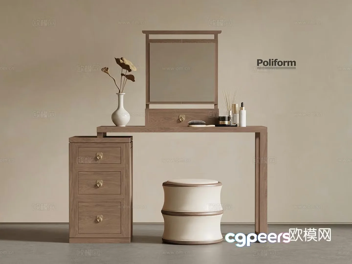 New Chinese dressing table solid wood dressing table 3D model