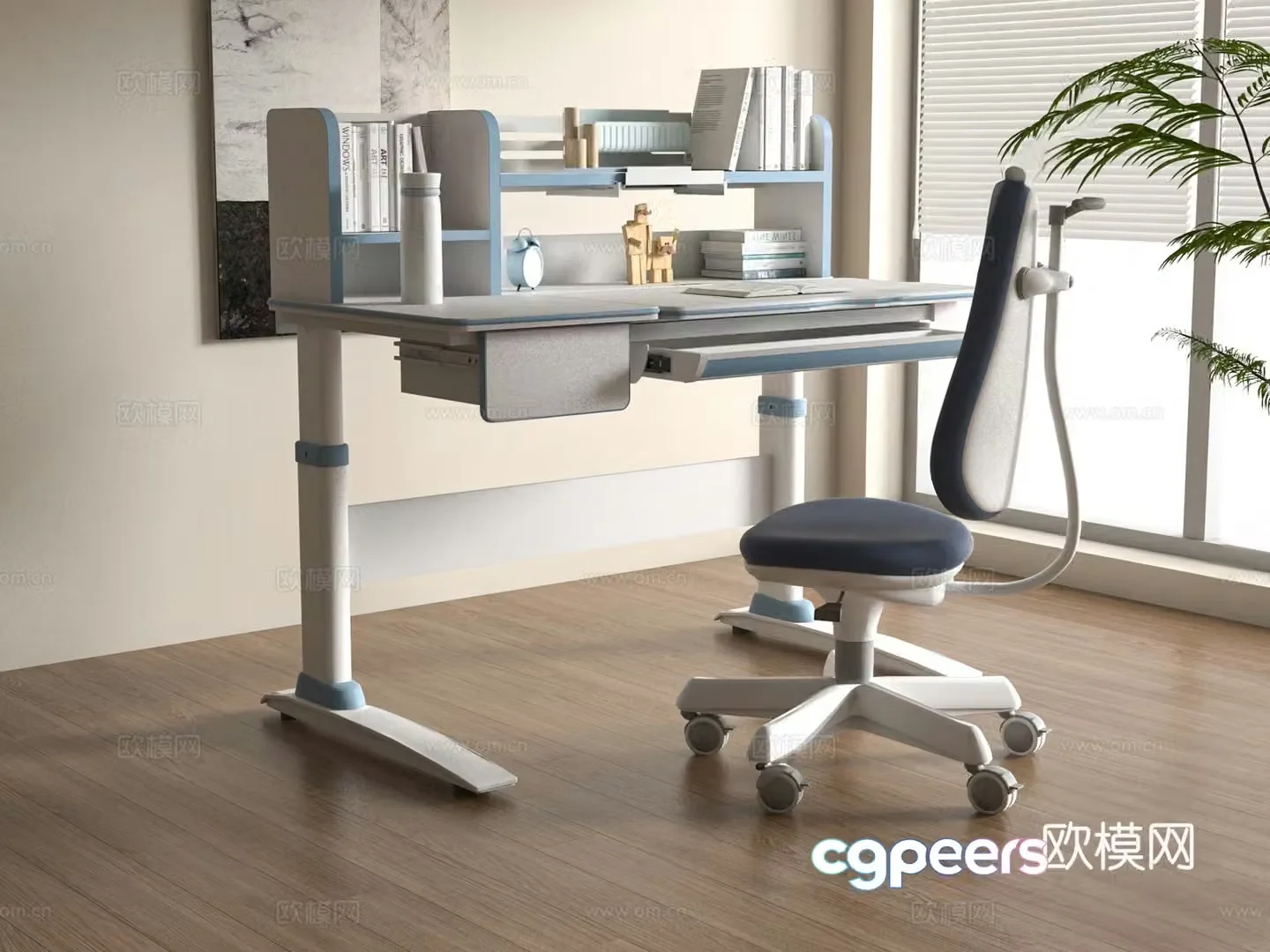 Modern children’s study table lift table 3d model