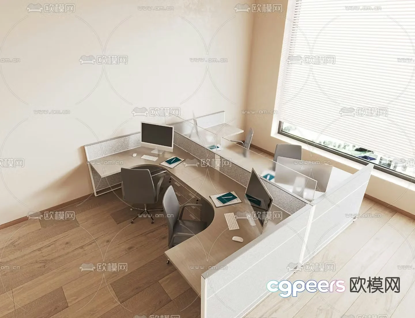 Office desk and chair position card space 3d model