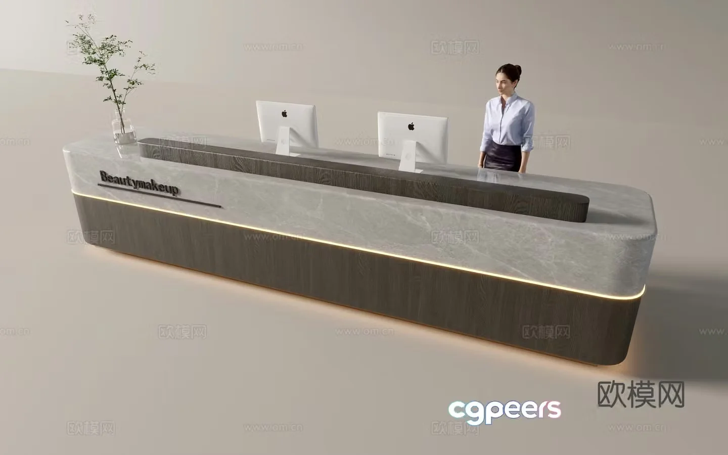 Modern company front desk reception desk service desk 3d model