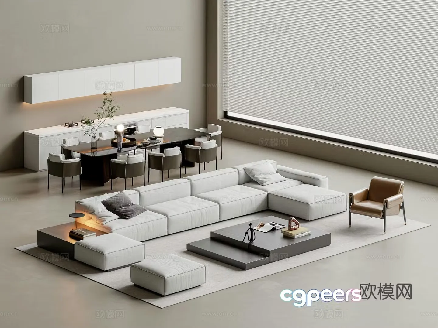 Modern sofa coffee table combination 3D model