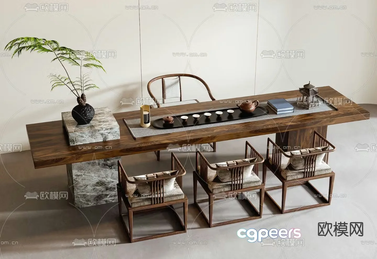 New Chinese style tea table tea table 3d model