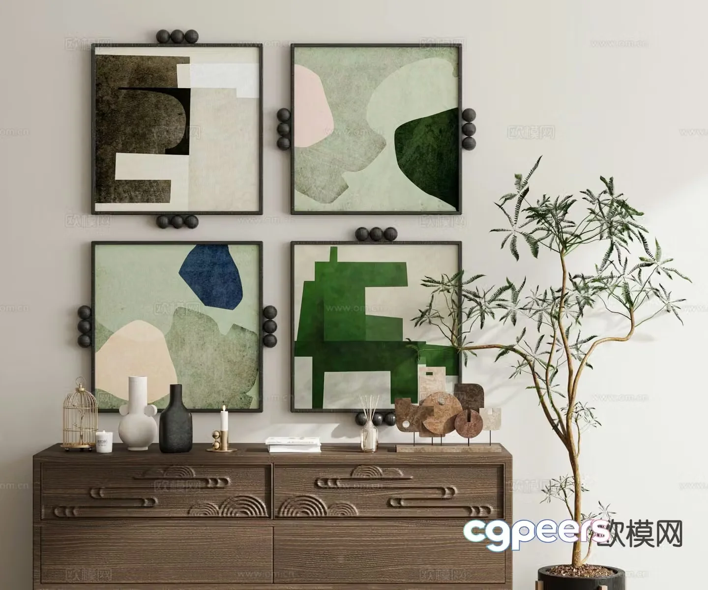 Medieval style hanging painting decorative painting geometric painting combination painting 3D model