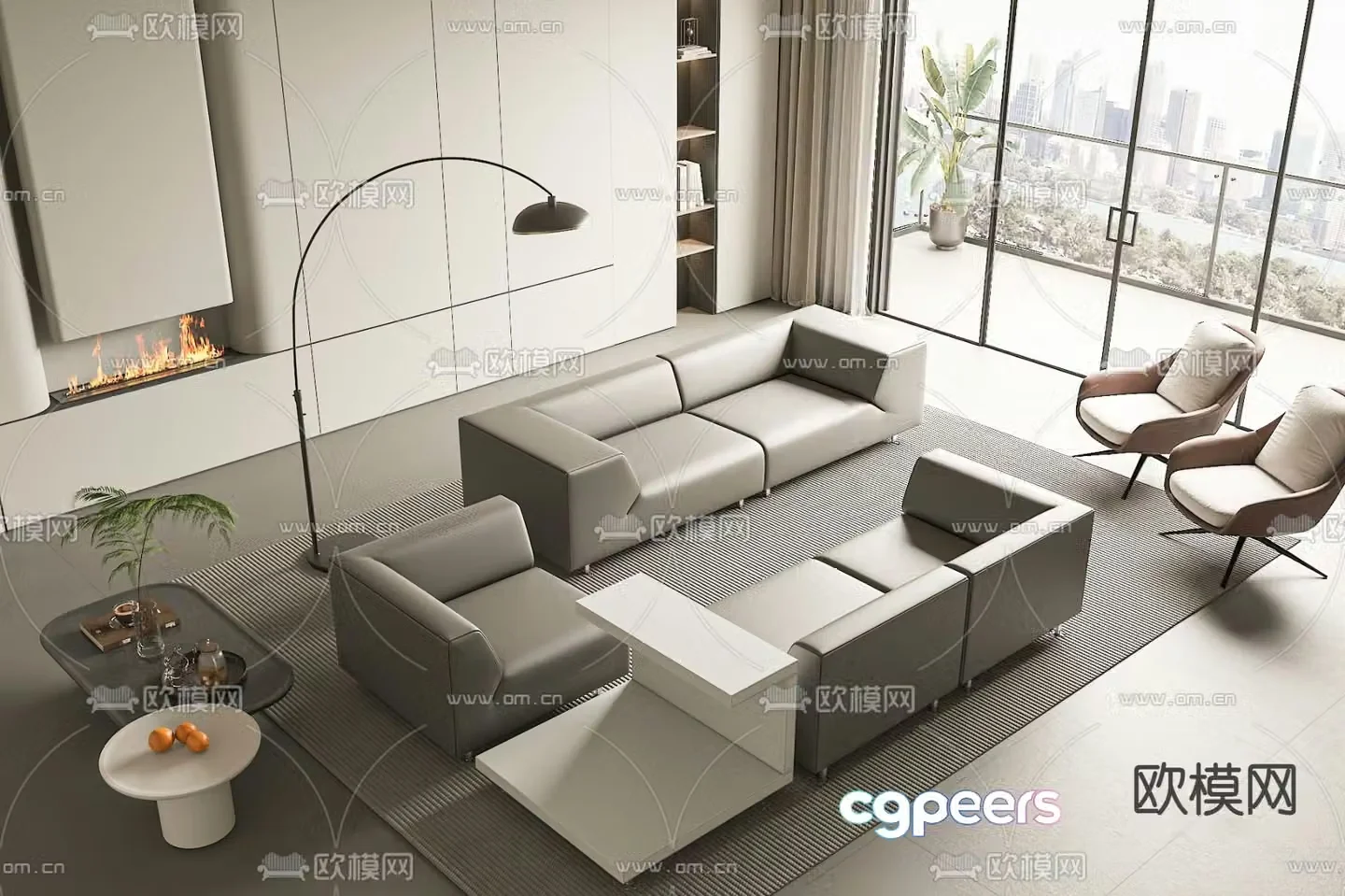 Modern office sofa leather sofa 3d model