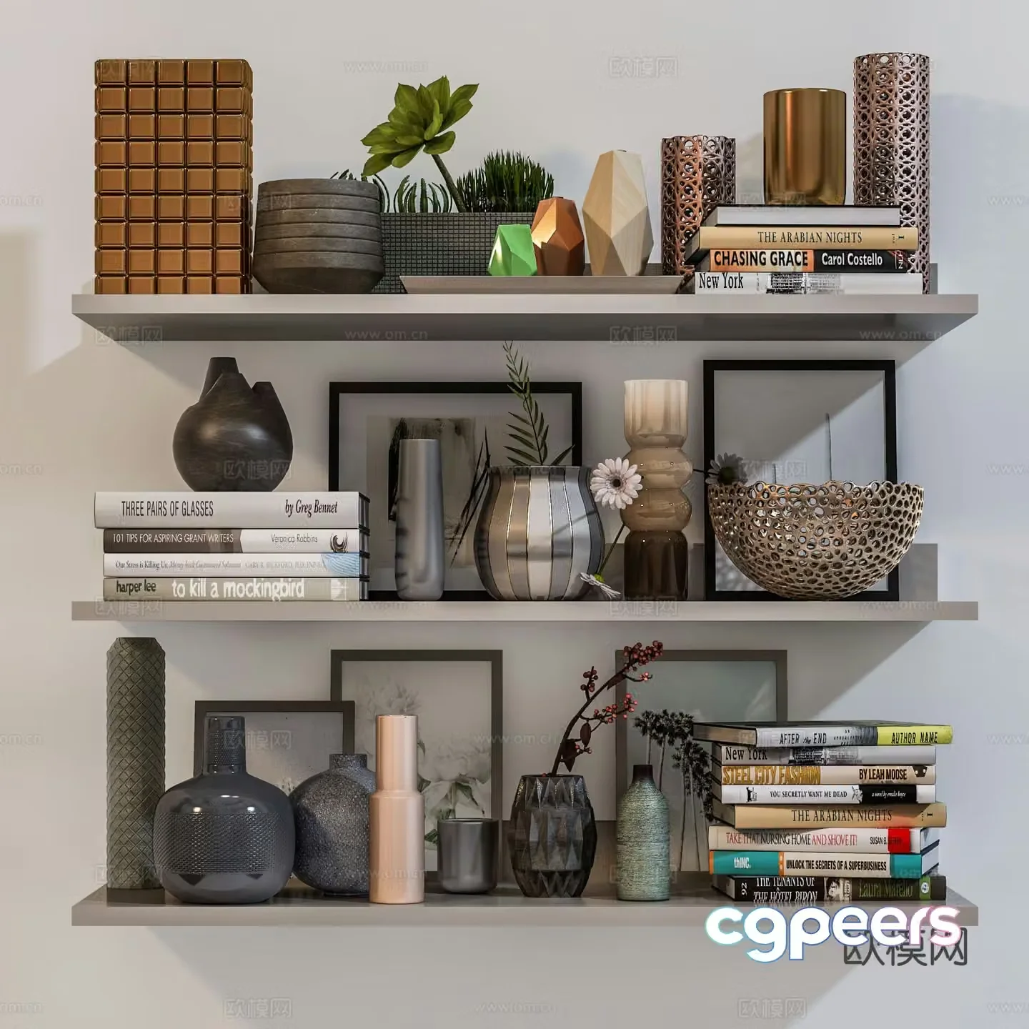 Modern decorations ornaments paintings books sculptures 3D model