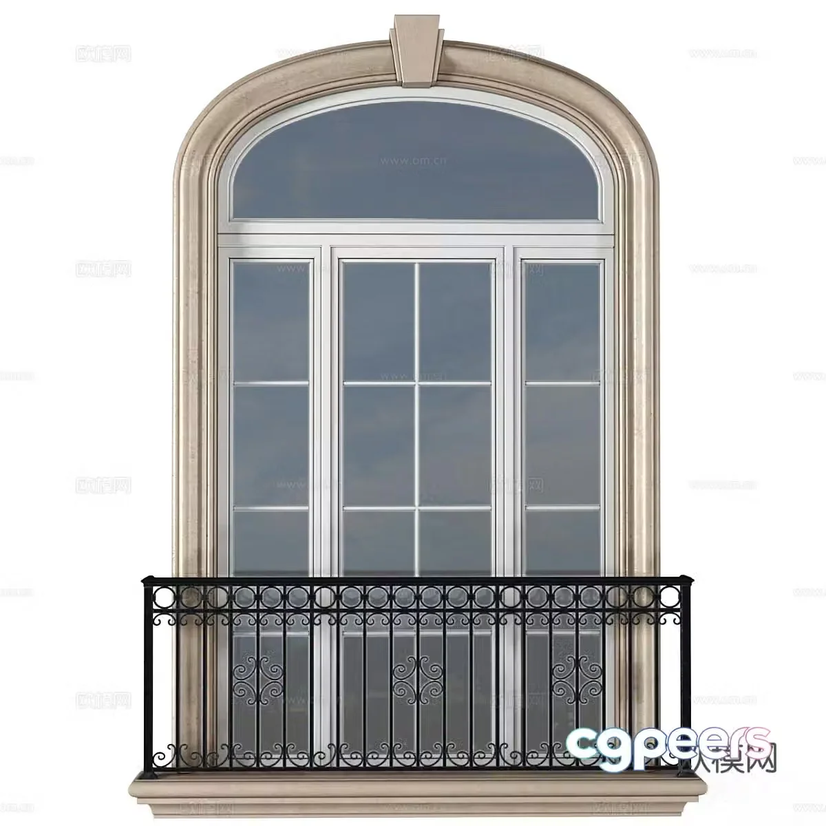 Simple European windows Floor to ceiling window Arched window 3D model