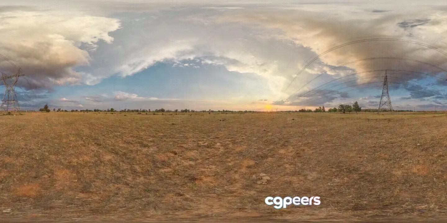 A Field With Power Lines 3D Model – 3365 – VRAY Render