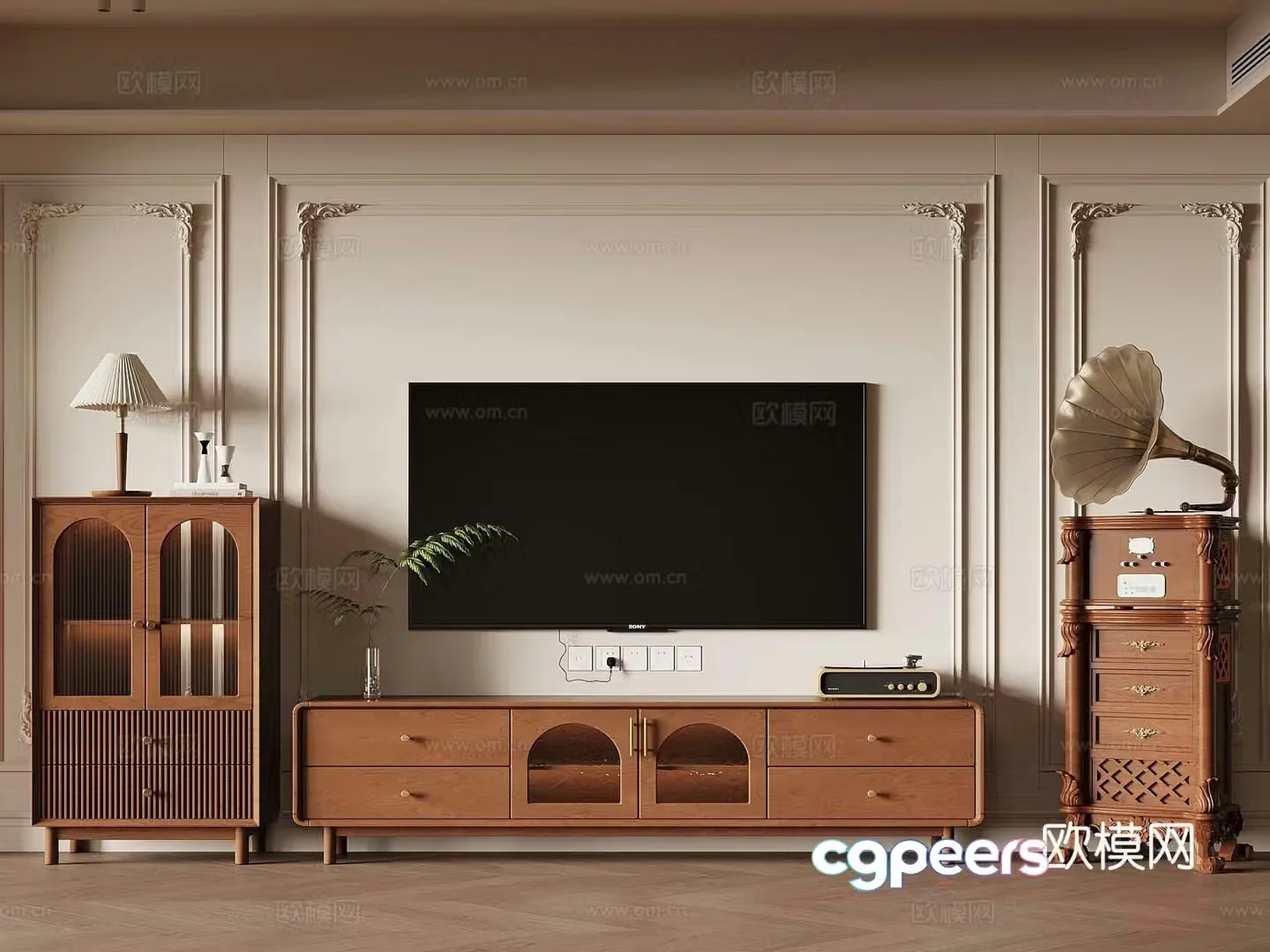 French medieval style TV cabinet side cabinet French retro phonograph 3D model