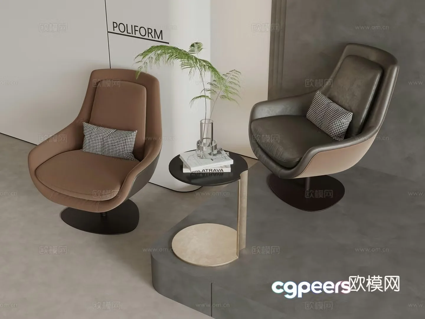 Italian style leisure chair single chair 3d model