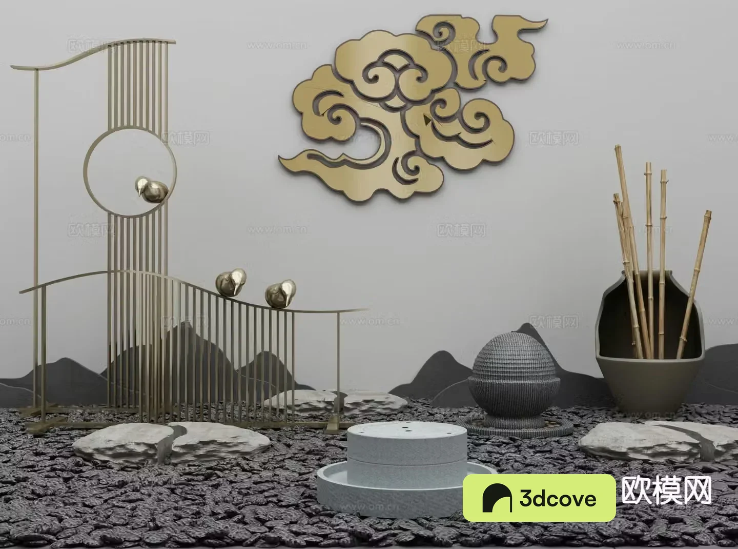 Landscape sketch stone paving flowing water bowl