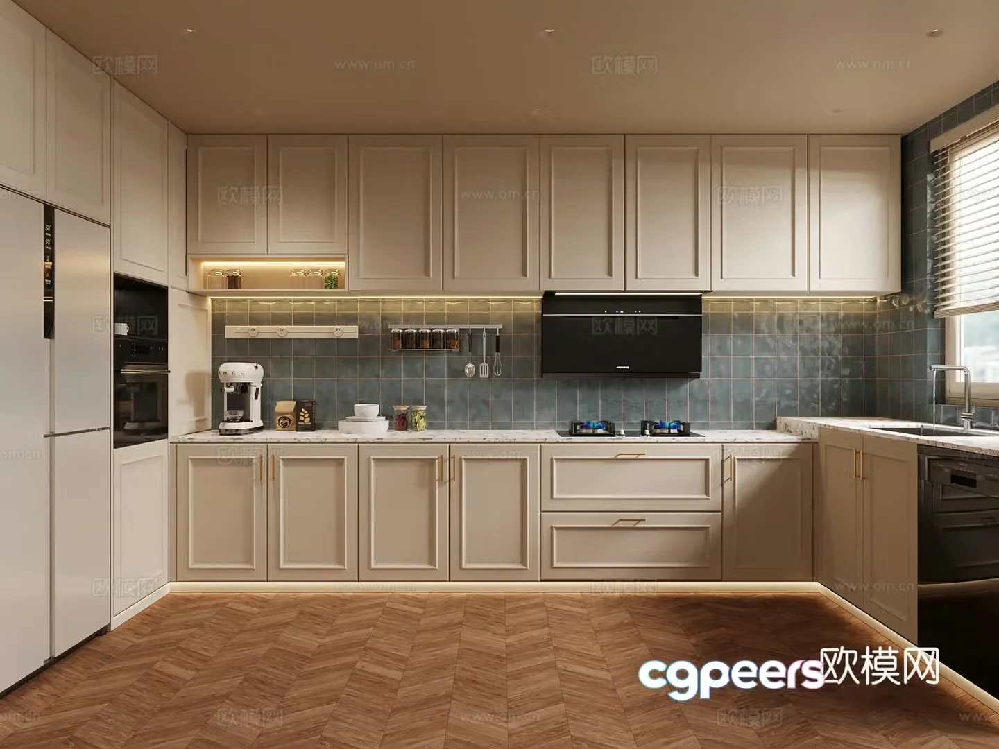 French kitchen refrigerator range hood stove 3d model