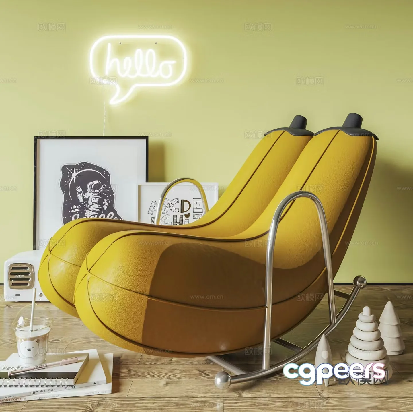 Cream style leisure chair banana chair rocking chair 3d model