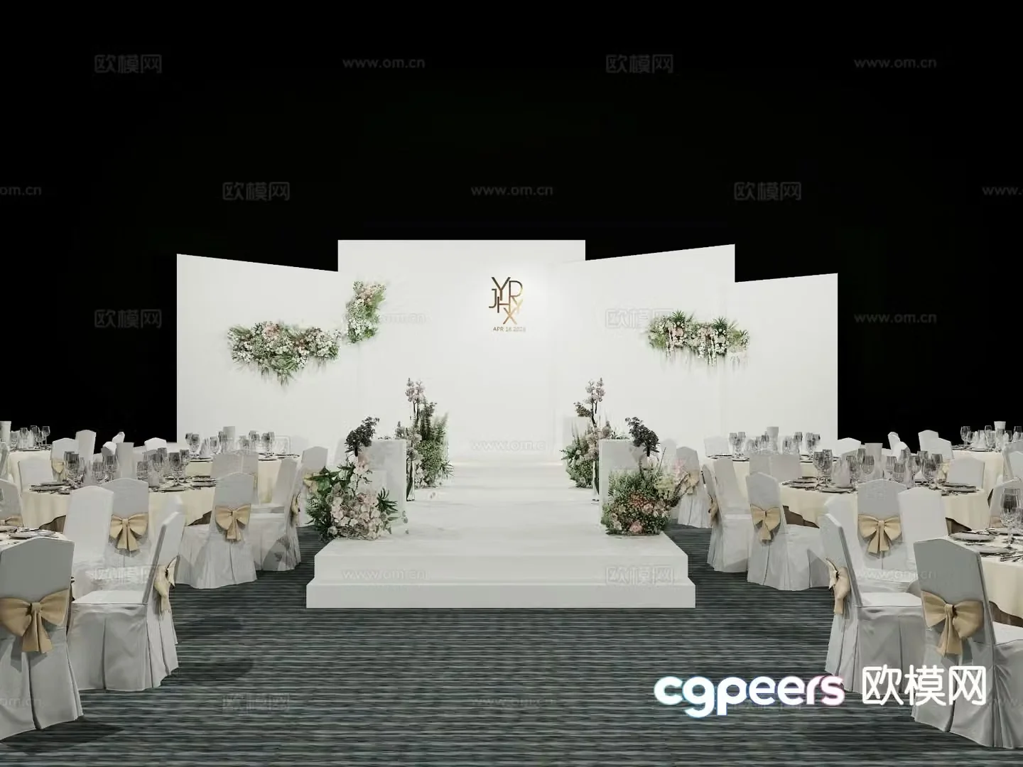 Modern minimalist wedding banquet hall theme wedding beautiful 3D model