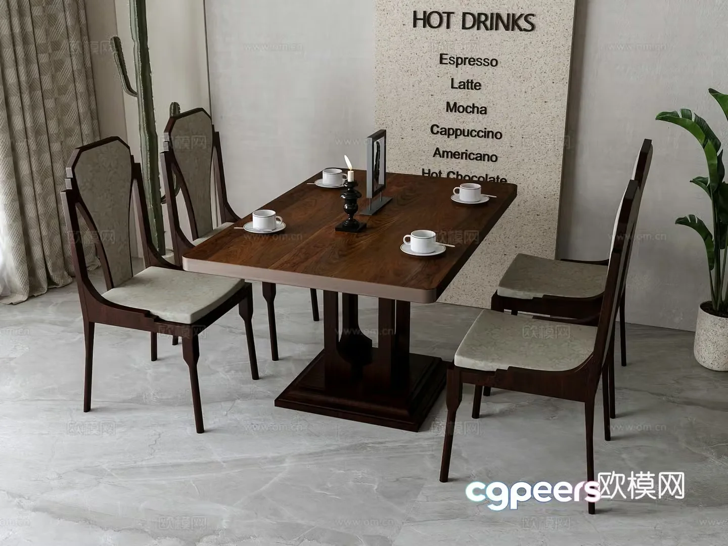 American dining table and chair combination 3D model