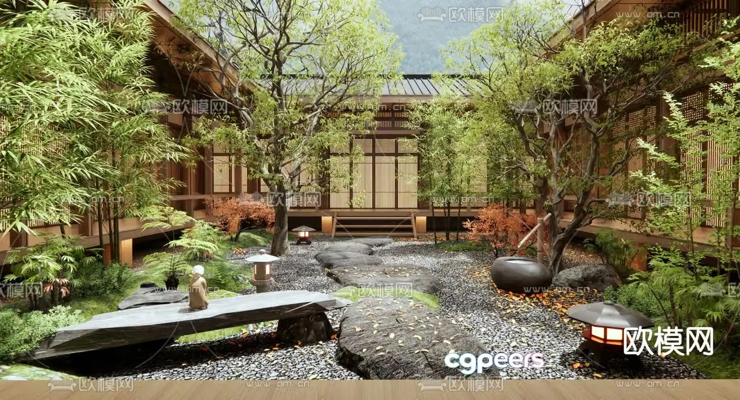 New Chinese Zen courtyard landscape 3D model